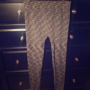 Grey, white, and black stretch leggings